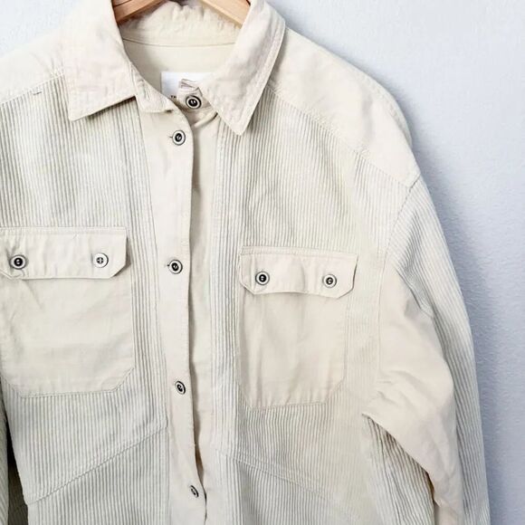 THREAD & SUPPLY | Ivory Ecru Corduroy Shacket Shirt Jacket Button Raw | Small - Picture 4 of 10